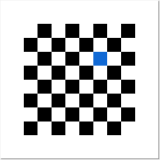 Checkered Black and White with One Blue Square Posters and Art